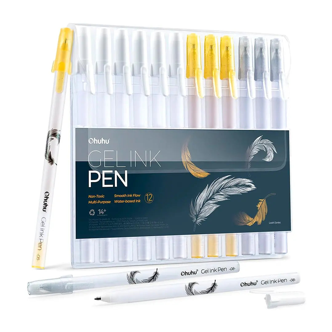 LEAHI 12 LÁPICES GEL DORADOS, PLATEADOS Y BLANCOS OHUHU