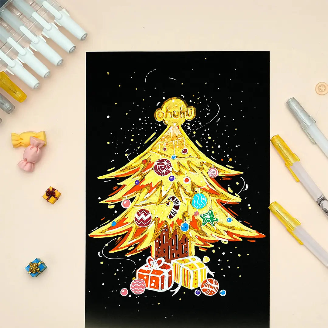 LEAHI 12 LÁPICES GEL DORADOS, PLATEADOS Y BLANCOS OHUHU