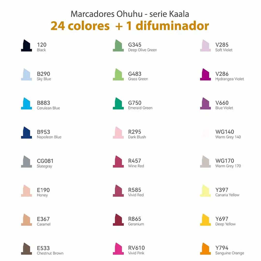 KAALA 24 MARCADORES DE ALCOHOL TONOS BÁSICOS OHUHU