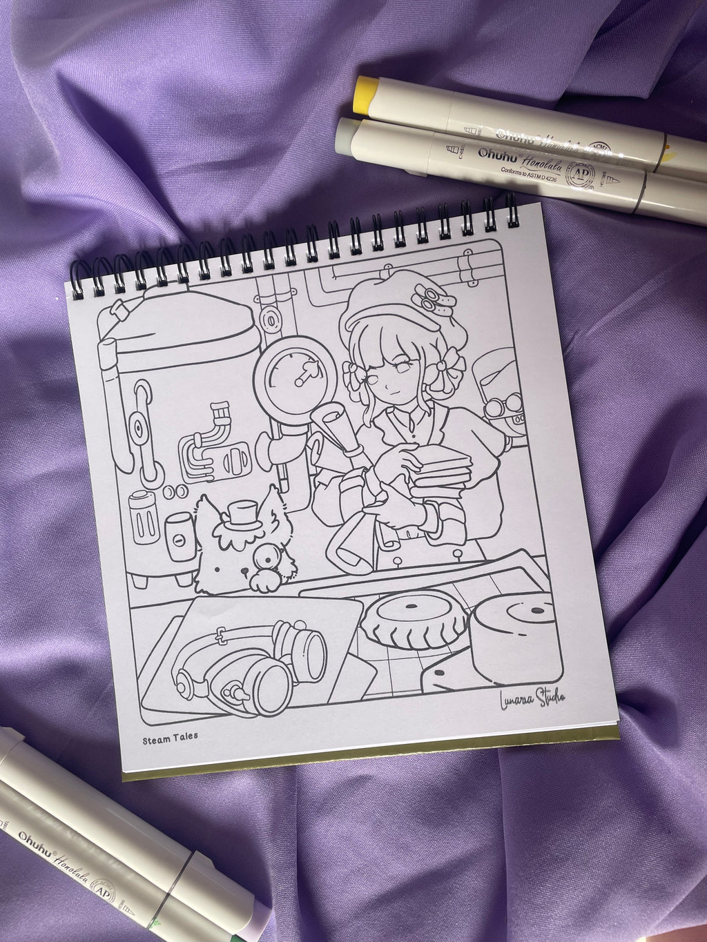 ⚙️💚 Steam Tales – Whimsical Steampunk Anime Coloring Book