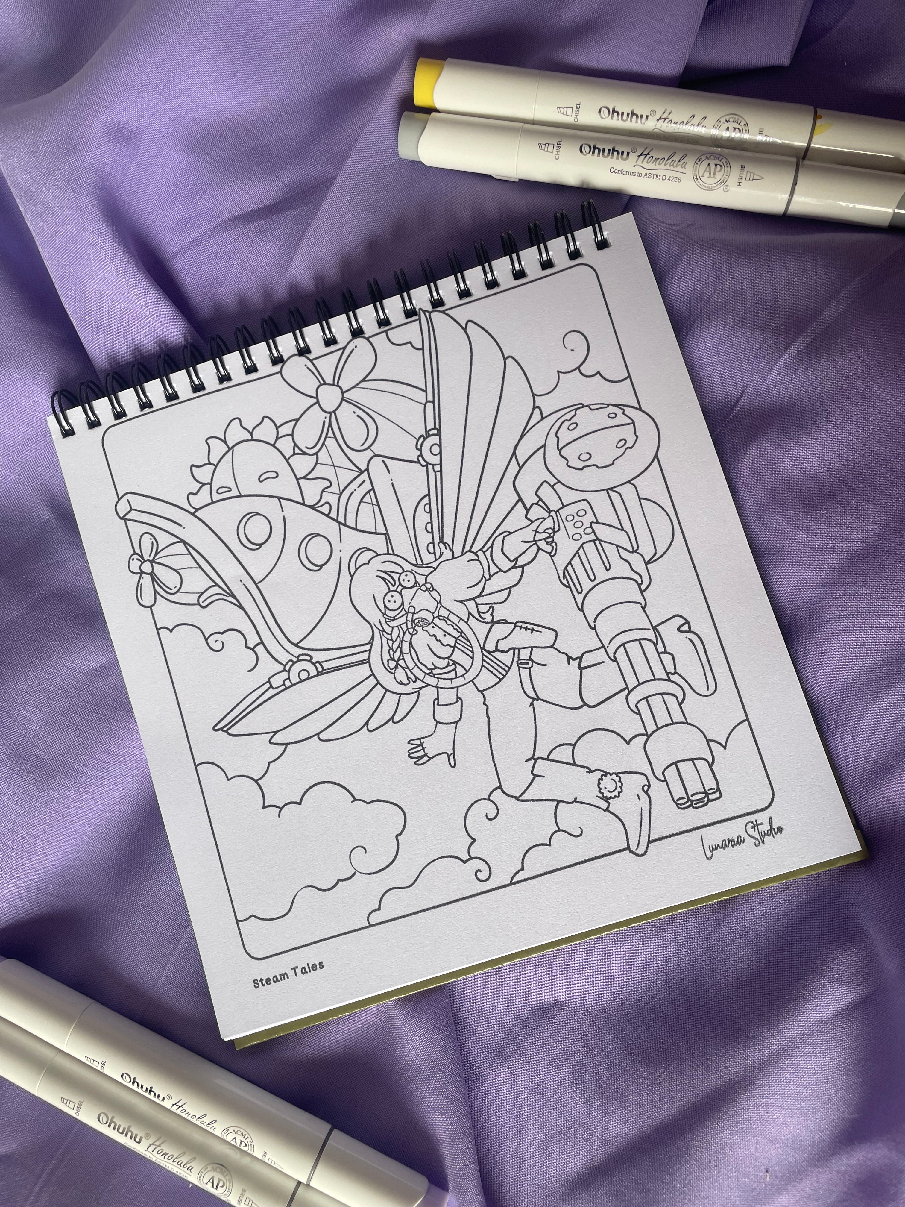 ⚙️💚 Steam Tales – Whimsical Steampunk Anime Coloring Book