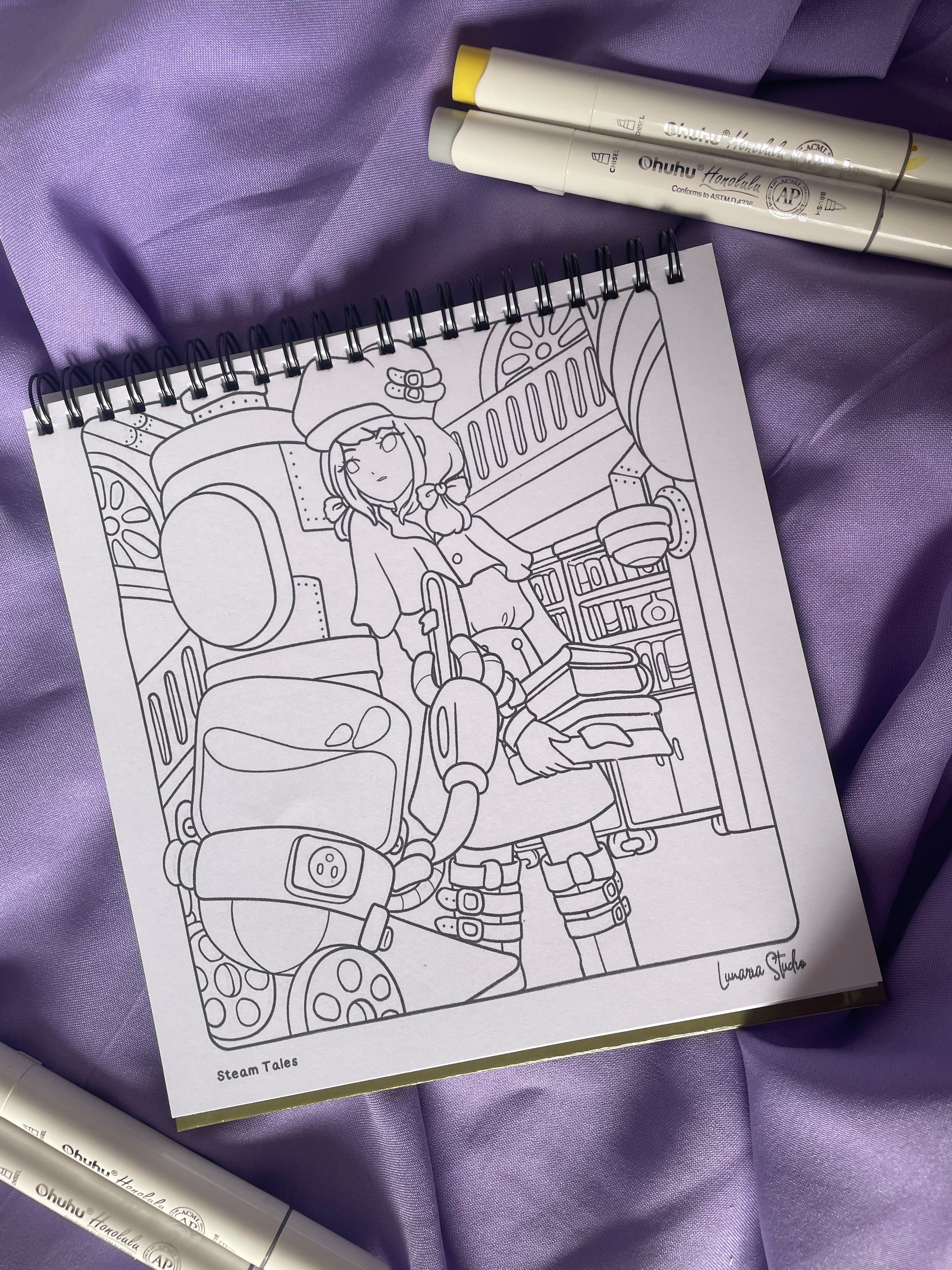 ⚙️💚 Steam Tales – Whimsical Steampunk Anime Coloring Book