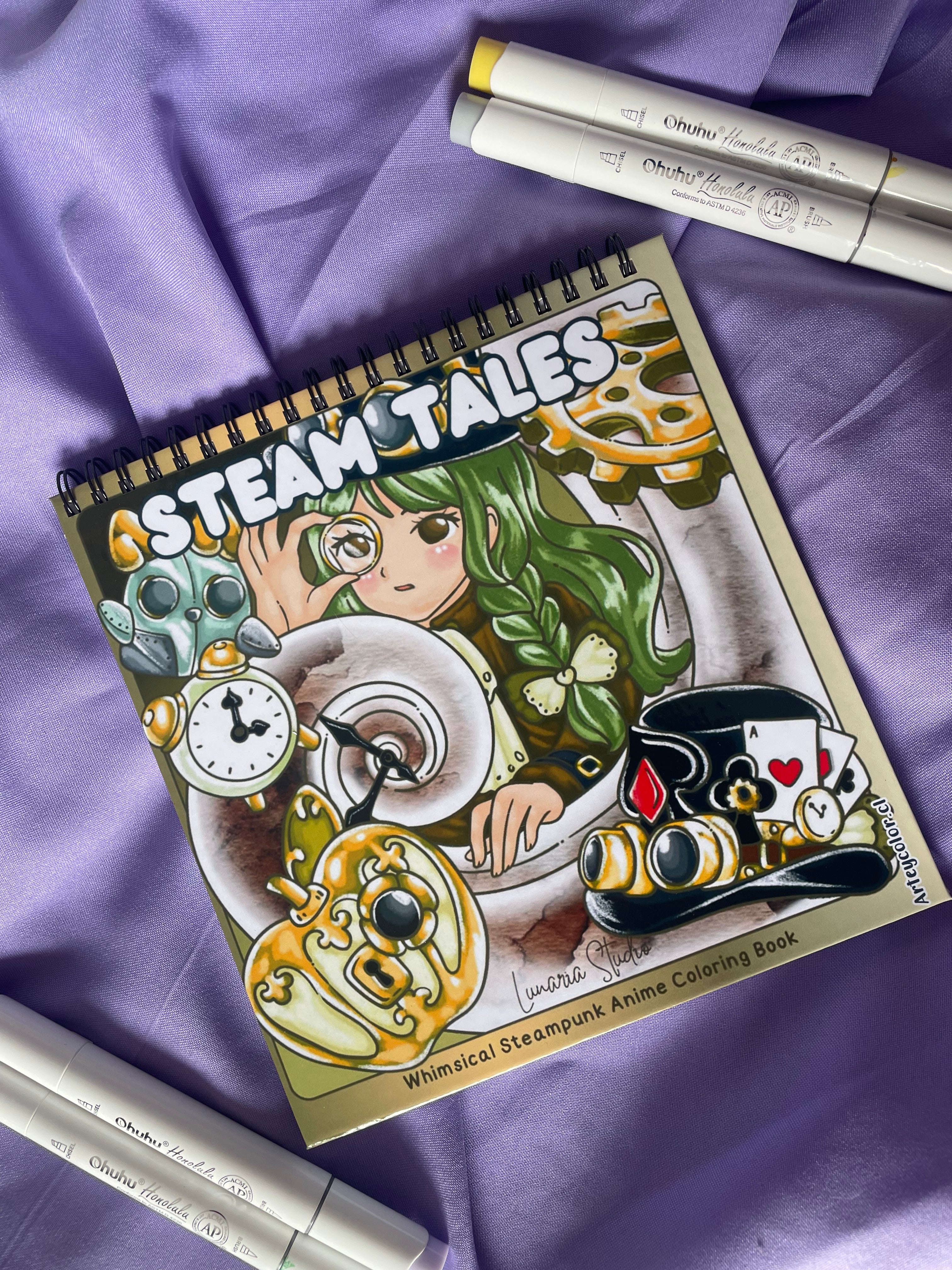 ⚙️💚 Steam Tales – Whimsical Steampunk Anime Coloring Book