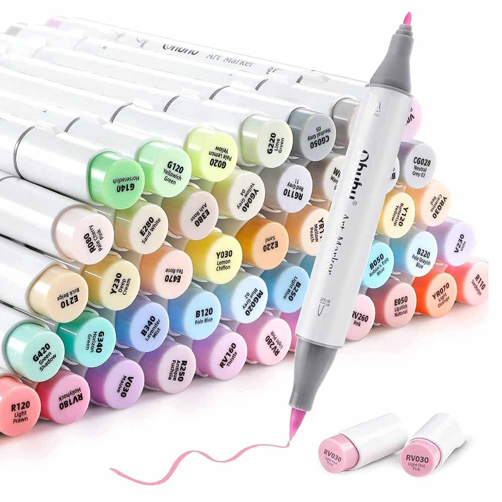 OHUHU 48 MARCADORES DE ALCOHOL PASTEL + 1 BLENDER PINCEL Y FINA