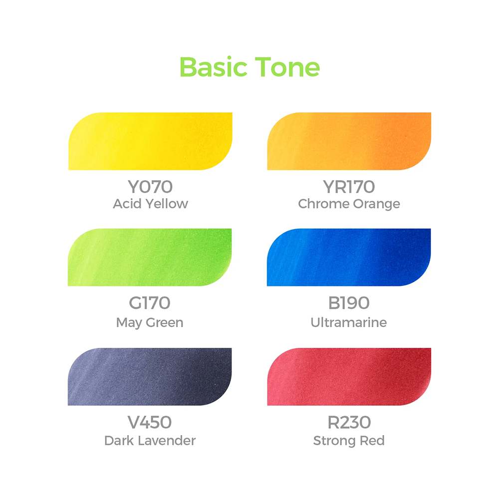 OHUHU HONOLULU MARCADORES BASE ALCOHOL DE DOBLE PUNTA 6 COLORES (BÁSICOS)